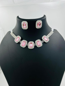 rahigold Diamond Silver Plated Alloy Necklace Set
