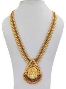 ZozoE Laxmi Haaram One Gram Gold Micro Plated AD Ruby Traditional Necklace Chain Gold-plated Plated Copper Necklace
