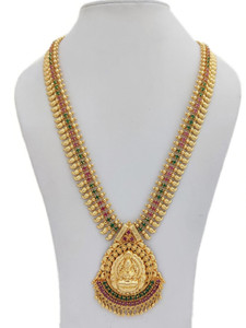 ZozoE Laxmi Haaram One Gram Gold Micro Plated AD Ruby Traditional Necklace Chain Gold-plated Plated Copper Necklace