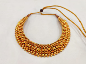 Heer Collection Traditional Wedding Maharashtrian Kolhapuri Thushi ( Choker ) Necklace Set Jewellery for Women and Girls Pearl, Cubic Zirconia Gold-plated Plated Copper Necklace