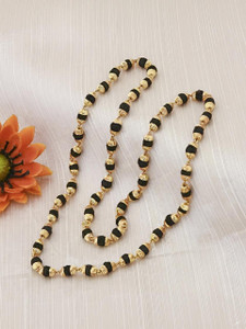 Minprice Black 7mm Original Rudraksha Mala with Micro Gold Plated Cap Gold-plated Plated Brass, Rudraksha Chain