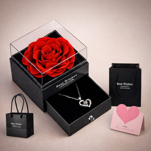 LeWIS Red Rose with I Love You Necklace in 100 Language Cubic Zirconia Copper Necklace