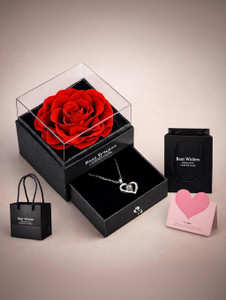 LeWIS Red Rose with I Love You Necklace in 100 Language Cubic Zirconia Copper Necklace