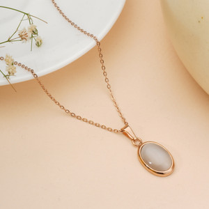 BISHTY Ivory Opal Pendant Chain for Girls Women|Rose Gold Plated|Anniversary Gift| Rhodium Plated Stainless Steel Chain