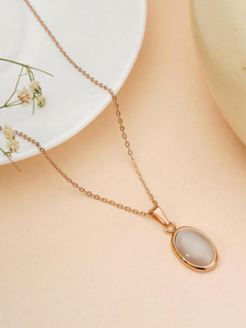 BISHTY Ivory Opal Pendant Chain for Girls Women|Rose Gold Plated|Anniversary Gift| Rhodium Plated Stainless Steel Chain