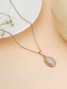 BISHTY Ivory Opal Pendant Chain for Girls Women|Rose Gold Plated|Anniversary Gift| Rhodium Plated Stainless Steel Chain