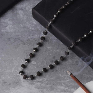 DIVINE HINDU Karungali Malai Silver Cap Plated Necklace|Black Ebony Wood 8Mm|54Beads Mala Wood Necklace