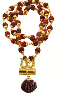 SonChiraiya Panchmukhi Rudraksha Mala Beads Gold-plated Plated Brass, Wood Chain