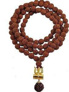 Gokulshoppe Shiva Trisule Rudraksha Mala Ruby Gold-plated Plated Brass Chain Set