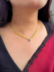 AFJ GOLD Micro Gold Plated Traditional Trendy Designer Stylish Stone Necklace Ruby Gold-plated Plated Copper Necklace