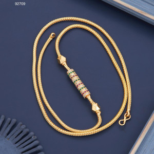 VR Fashion HUB One Gram Gold Plated American Diamond 24 inch Mugappu chain For Women Diamond Gold-plated Plated Copper Chain