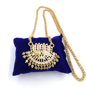 Anujeet Fashion Hub Gold Plated Covering 5 Metal Impon Long AD st Lotus Chain Dollar for Women/Girls Gold-plated Plated Copper Chain