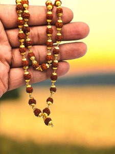 Dev Samagri Lab Certified 5 Mukhi/ Faces Rudraksha Jaap Mala, Round Drilled 108 Beads Rudraksha Chain
