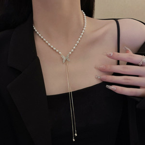 TheVineGirl Golden Chain Necklace For Women Pearl Butterfly Necklace Cubic Zirconia Gold-plated Plated Alloy Chain