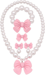 SYGA Children's Girls Necklace Earring Bracelet Party(Link Pink 4 Pieces) Alloy Necklace Set