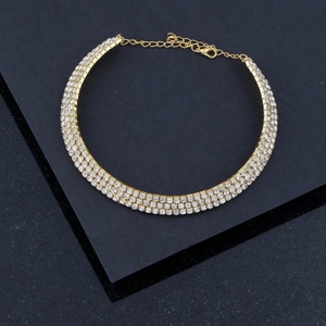 SILVER SHINE Gold Plated Triple Line White Colour Diamond Studded Necklace for Girls Gold-plated Plated Alloy Necklace