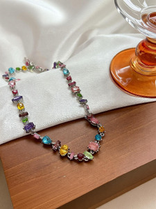 Just lil things multi-color-multi-stone-silver-necklace-jltn1271 Alloy Necklace