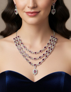 honeysoni Copper Silver Ruby Red Jewellery Set