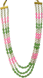 Aamrapali Silver Gems Small size Beads Necklace in Green and Pink Colour Beads Stone Necklace
