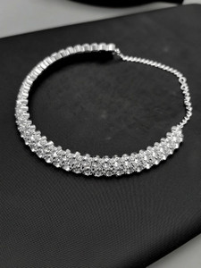 Kriwell Diamond Choker Silver Necklace For Women's & Girls Double Layer Jewellery (1 Pc) Crystal Silver Plated Alloy Choker