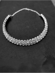 Kriwell Diamond Choker Silver Necklace For Women's & Girls Double Layer Jewellery (1 Pc) Crystal Silver Plated Alloy Choker
