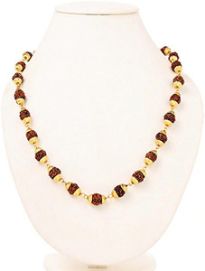 Ruhi Jewels Religious Jewelry Lord Shiv Rudraksha Mala with Golden Cap Chain For Boys Gold-plated Plated Brass, Wood Chain