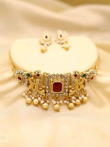 KEYMAX Princess Unique Jewellery Choker With Earring Gold-plated Plated Alloy Choker