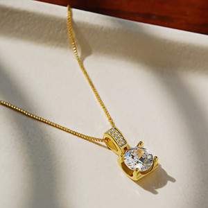 BISHTY Classical Gold Crystal Pendant chain for women girls| Valentine's day Gift Zircon Silver Plated Stainless Steel Chain Set