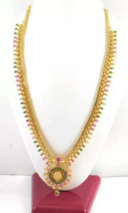 AFJ GOLD Micro Gold Plated Traditional Trendy Designer Stone Necklace Haram For Women And Girls Emerald, Ruby Gold-plated Plated Copper Necklace