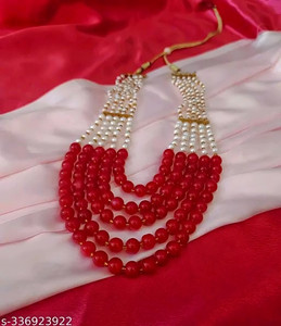 Grace Collections Stylish Red Pearl Gold Plated Necklace Red Color For Women And Girls Pearl Gold-plated Plated Alloy Layered