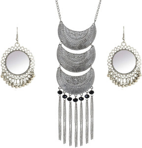 URBANELA Oxidized German Silver Gypsy look Tribal Antique Garba Dandiya Navratri Special Afghani Jewellery Alloy Necklace Set