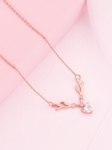 GIVA 925 Silver Rose Gold Deer Heart Necklace|Lifetime Plating|6 Month Warranty Zircon Rhodium Plated Sterling Silver Necklace