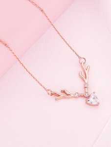 GIVA 925 Silver Rose Gold Deer Heart Necklace|Lifetime Plating|6 Month Warranty Zircon Rhodium Plated Sterling Silver Necklace