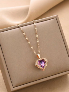 Winnifred Purple zircon crystal ocean heart pendant with chain rose gold necklace Crystal Gold-plated Plated Brass Necklace