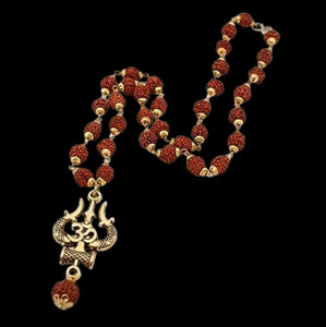 Maashakti Om trishul rudraksha mala Beads Gold-plated Plated Brass Necklace