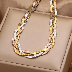 Karishma Kreations Multilayer Snake Chain For Men Women Handmade Braid No Fade Stainlesssteel Chain Gold-plated Plated Stainless Steel Chain