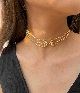 मित्रांग क्रिएशन Moon Kundan Pearl Choker गोल्ड प्लेटेड पीतल चोकर