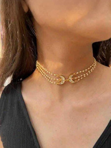 MITRANG CREATION Moon Kundan Pearl Choker Gold-plated Plated Brass Choker