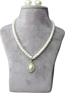 suvarn White Cultural Pearl Necklace and Earring Beads Crystal Necklace