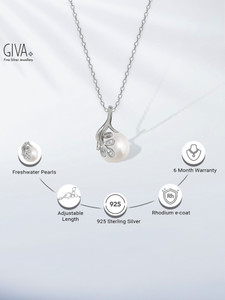 GIVA 925 Silver Soul Pearl Pendant With Link Chain|Lifetime Plating|6 Month Warranty Pearl Rhodium Plated Sterling Silver Necklace