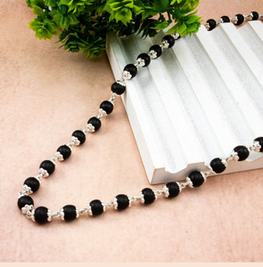 PYR JEWELS Karungali Malai Men Original silver with Govt Certified 8MM Silver 54 Beads Silver Plated Wood Chain