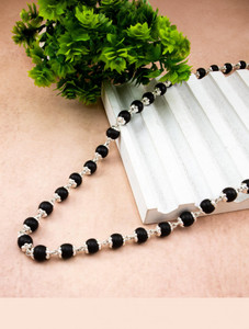 PYR JEWELS Karungali Malai Men Original silver with Govt Certified 8MM Silver 54 Beads Silver Plated Wood Chain