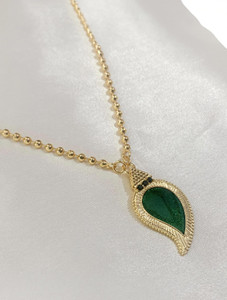 Zytoon Gold Toned Ball Chain Palakka Mala with Green Manga Palakka Pendant Cubic Zirconia Gold-plated Plated Brass Necklace