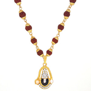 Devora Rudraksha Studded Chain with Balaji pendent Gold-plated Plated Stainless Steel Chain