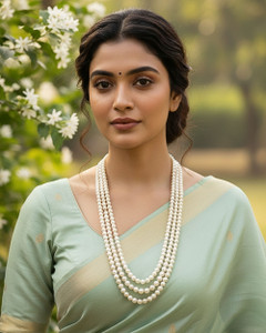 ओरंगेनयशा Gold Plated Premium Quality Copper Color Pearls Beaded Sinle Line Necklace Mala पर्ल गोल्ड प्लेटेड मदर ऑफ़ पर्ल नेकलेस