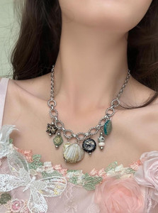 AKISON JEWELS Korean Necklace Vintage Flower Butterfly Crystal Bead Western necklace Beads,  Silver Plated Alloy Necklace