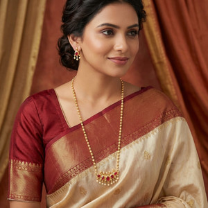 Aaiku 30 Inch Traditional Maharashrian Bormala with Tanmani Pendant and Earrings Gold-plated Plated Copper Necklace Set
