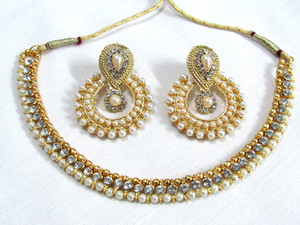 SHREE MAULI CREATION Golden pearl polki necklace set Gold-plated Plated Alloy Necklace Set