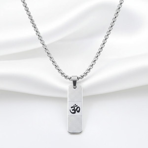 P. R. PRINTS Stainless Steel Om Pendant for Men with Heavy Silver Chain |Stylish Hindu Symbol Stainless Steel Necklace