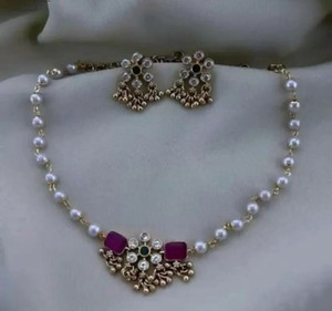 Divastri Brass Gold-plated Gold, Maroon, Green Jewellery Set